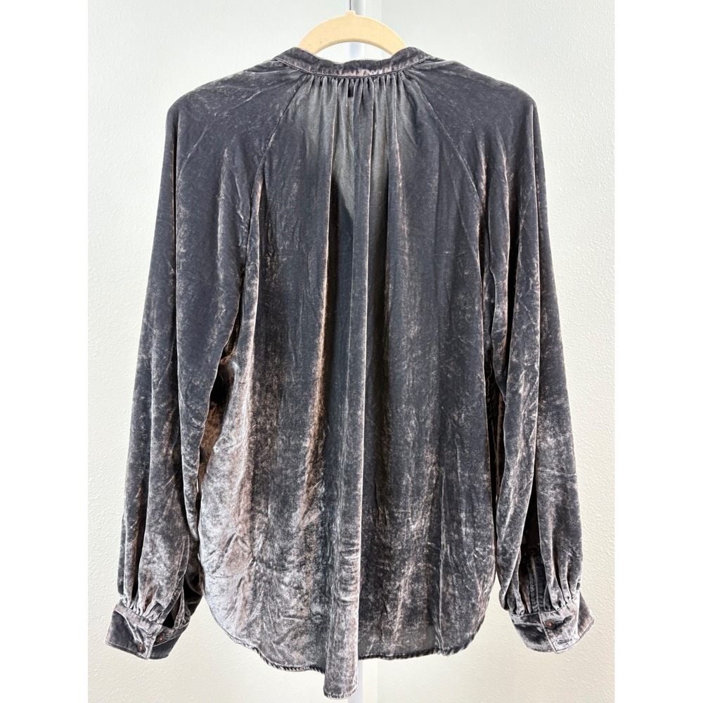 Pilcro Anthropologie Charcoal Grey Crushed Velvet Balloon Sleeve Medium - Picture 4 of 10